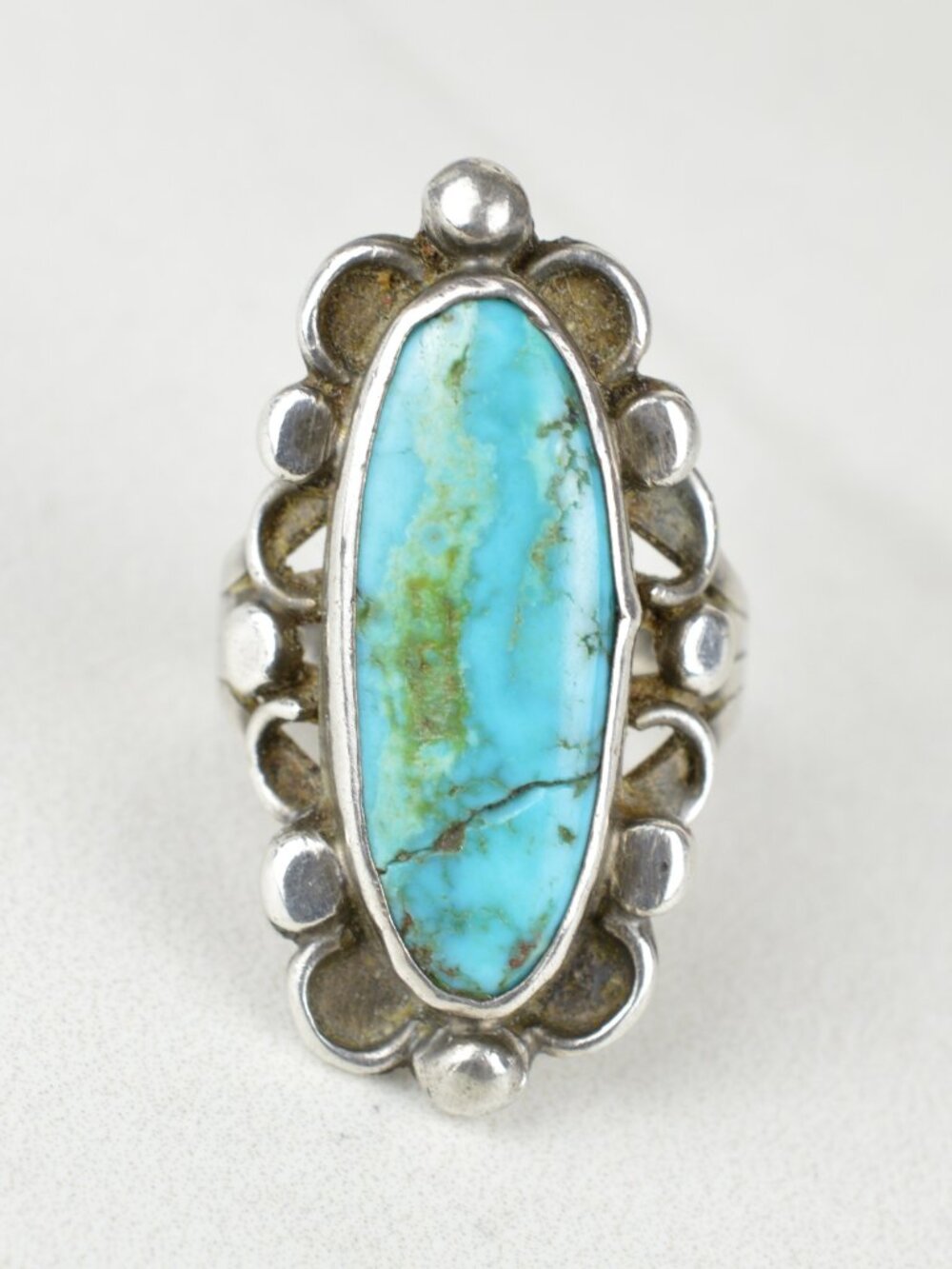 VTG Navajo Sterling Silver Turquoise Statement Ring Size 5.25 - Picture 6 of 11